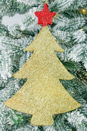 Елочное украшение ЁЛОЧКА ДВУХЦВЕТНАЯ с блестками, пеноплекс, золотая, 40 см, МанузинЪ