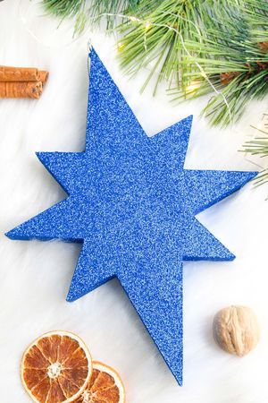 Елочное украшение ВИФЛЕЕМСКАЯ ЗВЕЗДА синяя, с блестками, пеноплекс, 40 см, МанузинЪ