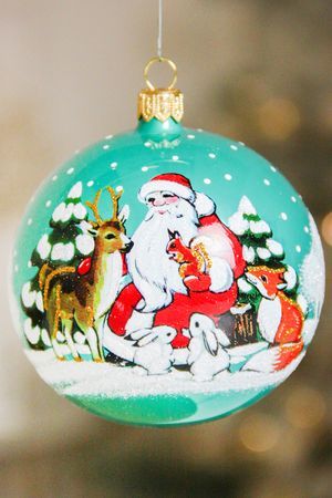 Стеклянный ёлочный шар ЛЕСНАЯ СКАЗКА, узорчатый, бирюзвый, 85 мм, Елочка