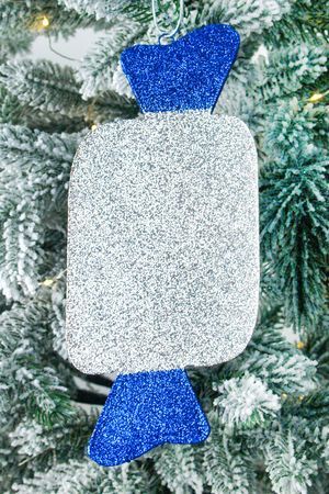 Елочное украшение КОНФЕТА с блестками, серебряная, пеноплекс, 25 см, МанузинЪ