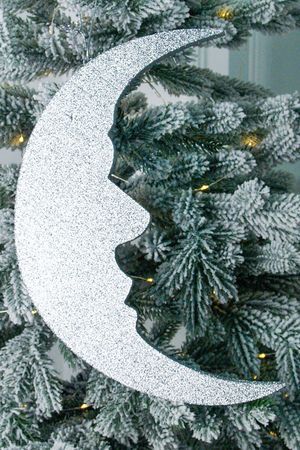 Елочное украшение МЕСЯЦ с блестками, серебряный, пеноплекс, 30 см, МанузинЪ