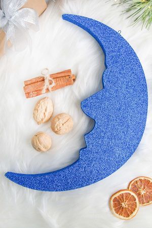 Елочное украшение МЕСЯЦ с блестками, синий, пеноплекс, 30 см, МанузинЪ