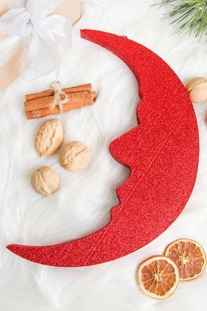 Елочное украшение МЕСЯЦ с блестками, красный, пеноплекс, 30 см, МанузинЪ