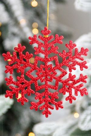 Деревянная елочная игрушка Снежинка - Морозная Геометрия, красная, 25 см, МанузинЪ