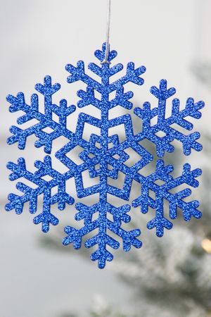 Деревянная елочная игрушка Снежинка - Морозная Геометрия, синяя, 25 см, МанузинЪ