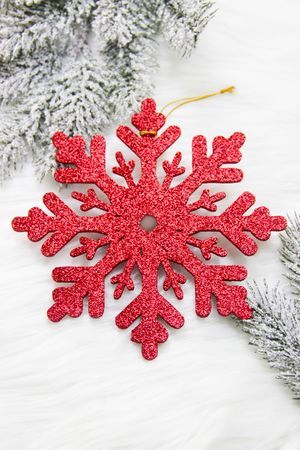 Деревянная елочная игрушка Снежинка - Снежная Корона, красная, 30 см, МанузинЪ