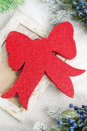 Елочное украшение БАНТИК ФИГУРНЫЙ с блестками, красный, пеноплекс, 25 см, МанузинЪ