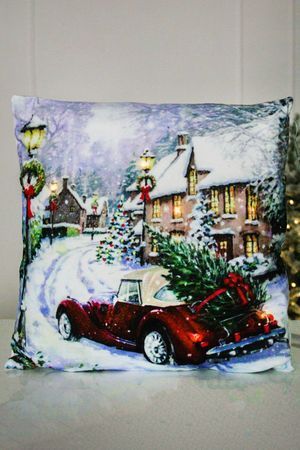 Светящаяся подушка ЭКИПАЖ ДЛЯ ЁЛКИ, 6 тёплых белых LED-огней, 45х45 см, батарейки, 