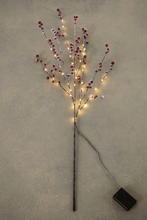 Декоративная светящаяся ветка ЯГОДНЫЙ ФЕСТИВАЛЬ, 45 тёплых белых LED-огней, 100 см, таймер, батарейки, Edelman