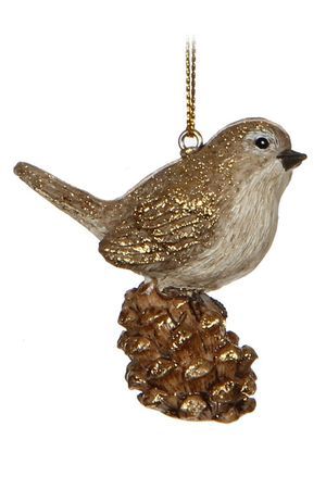 Ёлочная игрушка ВОРОБЫШЕК НА ШИШКЕ, полистоун, 6 см, Edelman