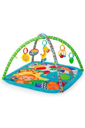 Игровой гимнастический коврик с дугами ВЕСЁЛЫЙ ЖИРАФ, текстиль, пластмасса, 5 игрушек-подвесок, 76х76Х46 см, 