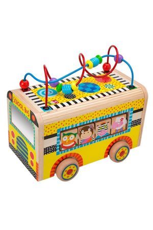 Развивающая игрушка для детей от 10 месяцев ВЕСЁЛЫЙ АВТОБУС, дерево, 18х24х18 см, 