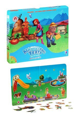 Магнитный театр ЛЕТО В ДЕРЕВНЕ, магнитная доска и 68 магнитных элементов, 