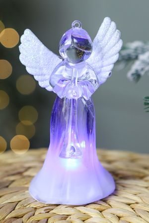 Светящаяся ёлочная игрушка АНГЕЛ С ДУДОЧКОЙ, пластик, RGB LED-огонь, 11.5 см, батарейки, перламутровый, Купман Интернешнл (Koopman International)