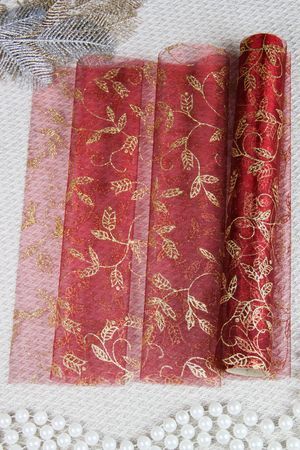 Ткань для декорирования ИЗЯЩНЫЙ ОРНАМЕНТ, веточки, бордовая, 35x200 см, Kaemingk