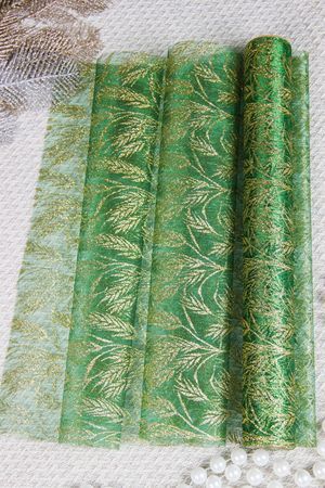 Ткань для декорирования ИЗЯЩНЫЙ ОРНАМЕНТ, колосья, тёмно-зелёная, 35x200 см, Kaemingk