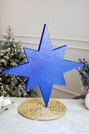 Елочное украшение ЗВЕЗДА многогранная с блестками, синяя, пеноплекс, 25 см, МанузинЪ