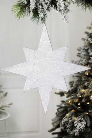 Елочное украшение ЗВЕЗДА многогранная с блестками, серебряная, пеноплекс, 50 см, МанузинЪ