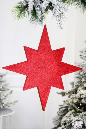 Елочное украшение ЗВЕЗДА многогранная с блестками, красная, пеноплекс, 40 см, МанузинЪ
