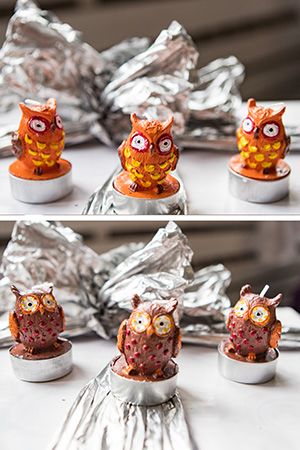 Набор фигурных свечей СОВУШКИ, коричневые, 3.8х4 см, 4 шт., Кэминг (Kaemingk)