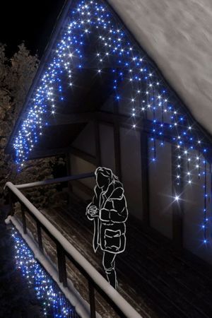 Светодиодная бахрома 3*0.9 м, 144 синих и белых LED-огня, мерцание, черный КАУЧУК+ПВХ, соединяемая, IP54, Рич ЛЕД (Rich LED)
