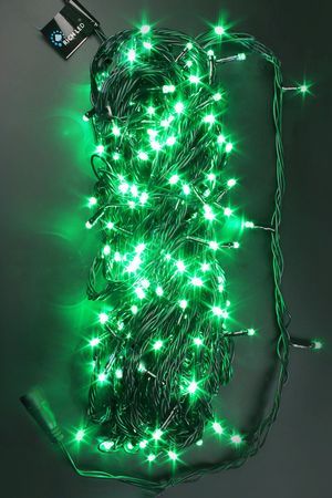 Светодиодная гирлянда нить Рич Лед (Rich Led) 20 м 200 зеленых LED-огней, чёрный ПВХ, с возможностью динамики, соединяемая, IP54, Рич ЛЕД (Rich LED)