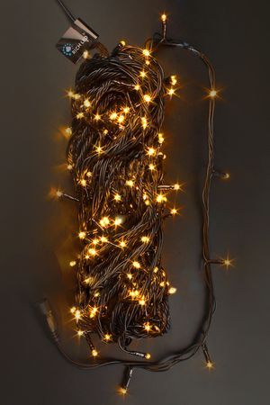 Светодиодная гирлянда нить Рич Лед (Rich Led) 20 м 200 желтых LED-огней, чёрный ПВХ, с возможностью динамики, соединяемая, IP54, Рич ЛЕД (Rich LED)
