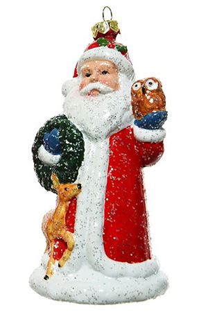 Ёлочная игрушка МЕРЦАЮЩИЙ САНТА с совой, пластик, 6х14 см, Кэминг (Kaemingk)