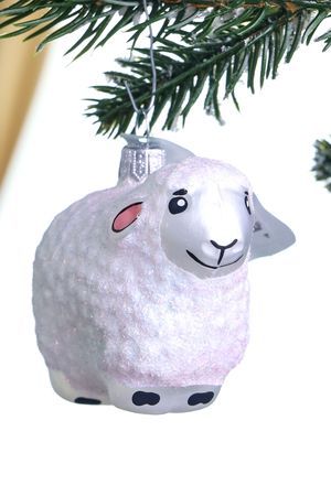 Ёлочная игрушка ЗОДИАК: ОВЕЧКА БЕЛОСНЕЖКА, стекло, 80 мм, Елочка