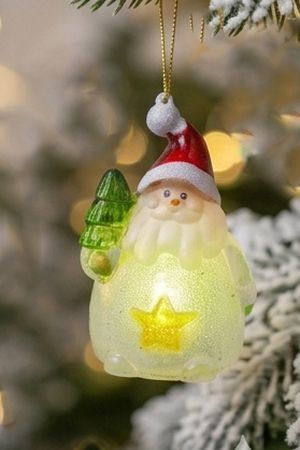 Светящаяся елочная игрушка РАДУЖНЫЙ САНТА СО ЗВЕЗДОЙ, RGB-LED огни, 9 см, батарейки, Кэминг (Kaemingk)