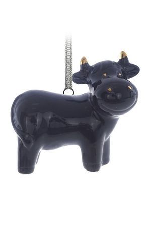 Ёлочная игрушка ЛАКОВАЯ КОРОВКА, фарфор, чёрная, 8 см, -Снегурочка