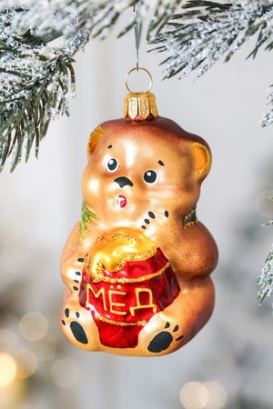 Ёлочная игрушка МИШКА С МЁДОМ, 80 мм, стекло, Елочка