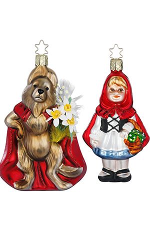 Набор коллекционных ёлочных игрушек КРАСНАЯ ШАПОЧКА И ВОЛК, стекло, 12-14 см, 2 шт., Инге Глас (Inge Glas)
