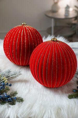 Набор ёлочных шаров ФЛОЙЕЛЬ, коллекция БАРХАТНЫЙ СЕЗОН, пластик, красные, 20 см, 2 шт., Винтер Деко (Winter Deco)