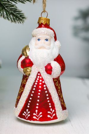 Стеклянная ёлочная игрушка ДОБРЫЙ ДЕДУШКА МОРОЗ, подарочная упаковка, 14 см, Коломеев