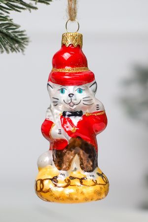 Стеклянная ёлочная игрушка КОТ -ПОЭТ И ДЖЕНТЛЬМЕН, подарочная упаковка, 9 см, Коломеев
