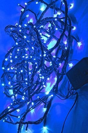 Электрогирлянда НИТЬ СИНЯЯ, 180 синих LED-ламп, 9+10 м, 220/24V, зеленый PVC провод, контроллер, для улицы, SNOWMEN