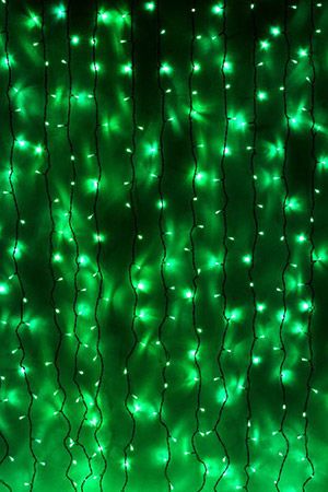 Гирлянда СВЕТОВОЙ ЗАНАВЕС 1425 зеленых LED-ламп,  2х6 м, коннектор, черный провод, BEAUTY LED