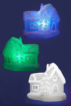 Домик ИЗБУШКА с LED - светодиодной подсветкой (RGB), 7,5х5х7,2 см, батарейки, SNOWHOUSE