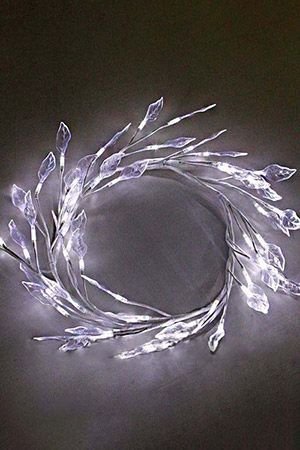 Светодиодный ВЕНОК С ЛИСТЬЯМИ, 48 холодных белых LED, провод белый, 28 см, BEAUTY LED