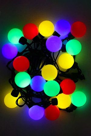 Светодиодная гирлянда Мультишарики 25 мм мигающие 100 разноцветных LED ламп 15 м, черный ПВХ, соединяемая, IP44, SNOWHOUSE