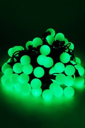 Светодиодная гирлянда Мультишарики 25 мм 70 зеленых LED ламп 10 м, черный ПВХ, соединяемая, IP44, SNOWHOUSE