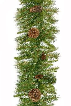 Гирлянда хвойная ЕЛОВАЯ с ШИШКАМИ, хвоя - PVC, 274х25 см, National Tree Company