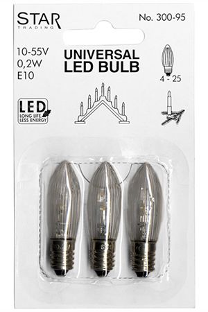 Набор запасных прозрачных LED ламп, для рождественских горок и светильников, 10-55 V, 3 штуки