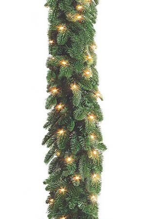 Хвойная гирлянда НОРМАНДИЯ (литая хвоя PE+PVC), с 96 теплых белых LED-огней, 270х33 см, зеленый, Triumph Tree