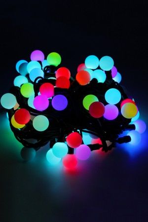 Светодиодная гирлянда Мультишарики 23 мм 100 RGB LED ламп 10 м, черный КАУЧУК, соединяемая, IP44, BEAUTY LED