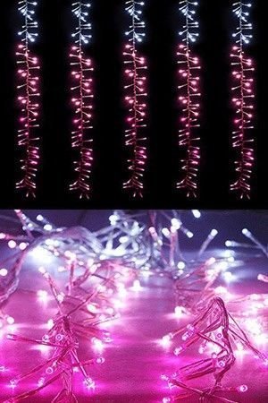 Светодиодная бахрома БЕГУЩИЙ ОГОНЬ (Cluster lights), 320 холодных белых-нежно-розовых-розовых LED ламп, 2,0x1,0м, прозрачный силиконовый провод, уличная, BEAUTY LED
