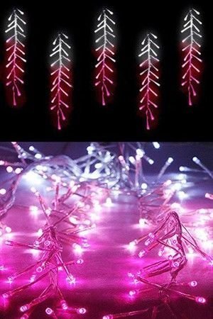 Светодиодная бахрома БЕГУЩИЙ ОГОНЬ (Cluster lights), 160 холодных белых-нежно-розовых-розовых LED ламп, 1,75x0,4 м, прозрачный силиконовый провод, уличная, BEAUTY LED