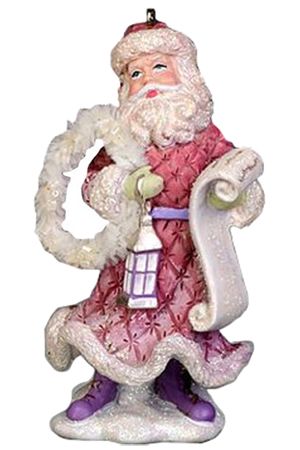Ёлочная игрушка САНТА с фонарём, в розовых тонах, полистоун, 11 см, подвеска, Holiday Classics