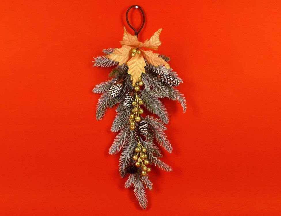 Хвойный декор капля ЗОЛОТАЯ ПУАНСЕТТИЯ, 60 см, Due Esse Christmas B2M ...